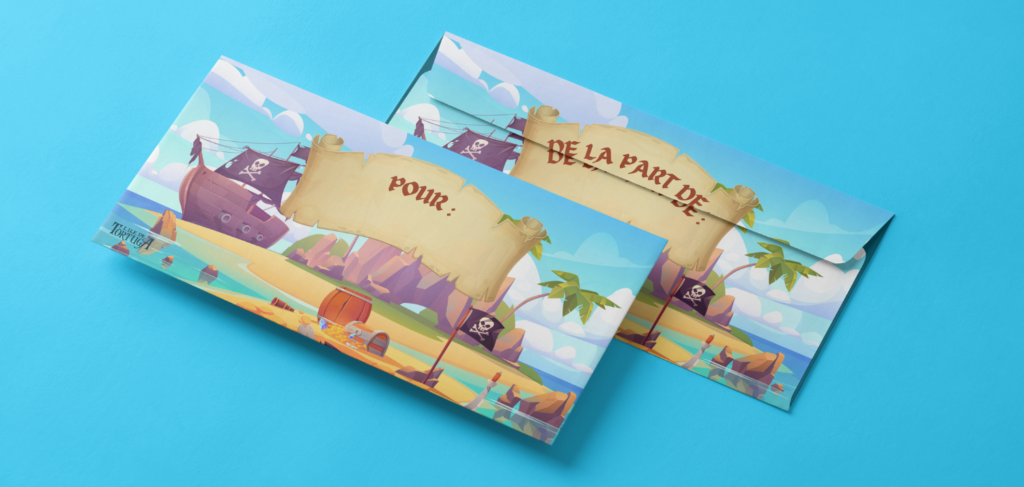 Enveloppe cadeau L’Île de Tortuga Lille avec espace pour le nom de l’enfant